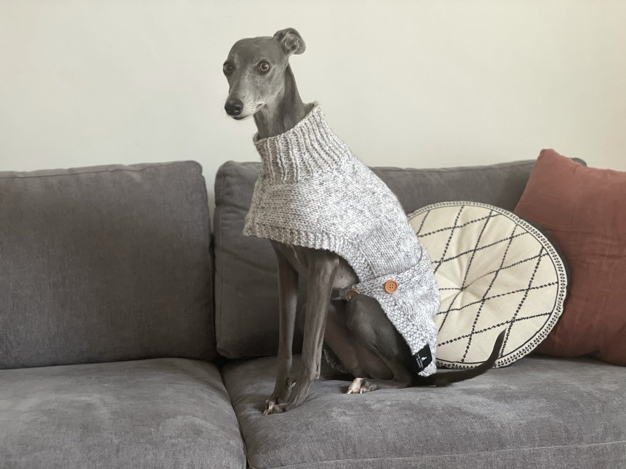 Whippet Dog Jumper
 Grey Hand Knitted Whippet Jumper