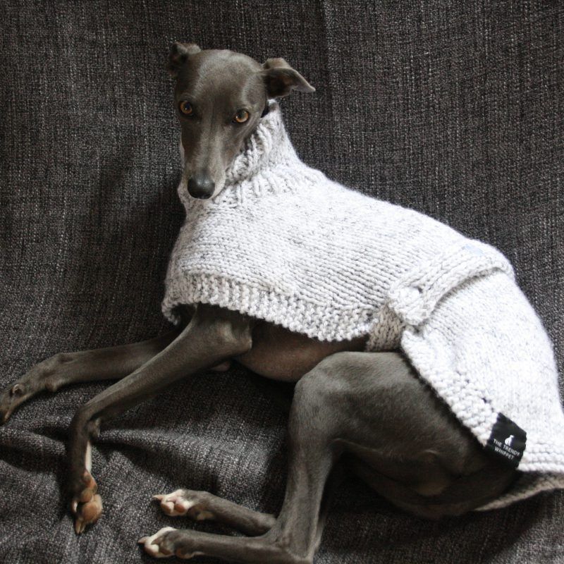 Hand Knitted Chunky Grey Sweater Jumper Whippet, Greyhound, Italian Lurcher